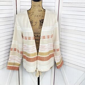Soft Surroundings Juliet Woven Tasseled Cardigan Topper Jacket‎ Beige Small